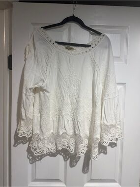 Democracy White Lace-Trim Peasant Tunic